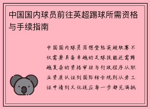 中国国内球员前往英超踢球所需资格与手续指南